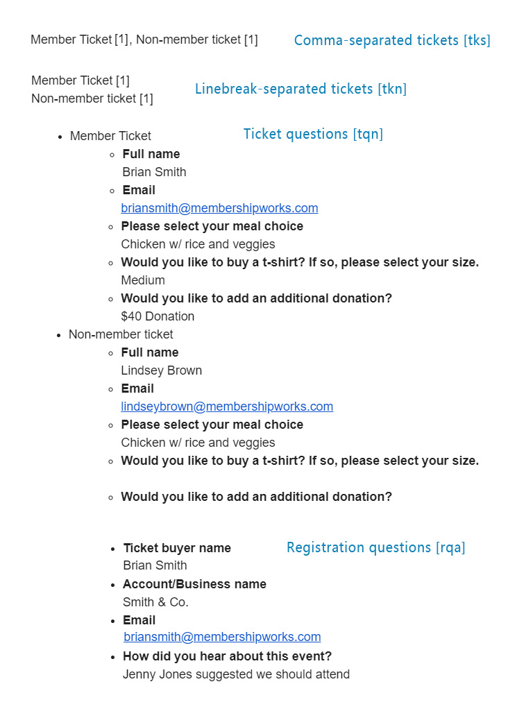 Sample event email with tags