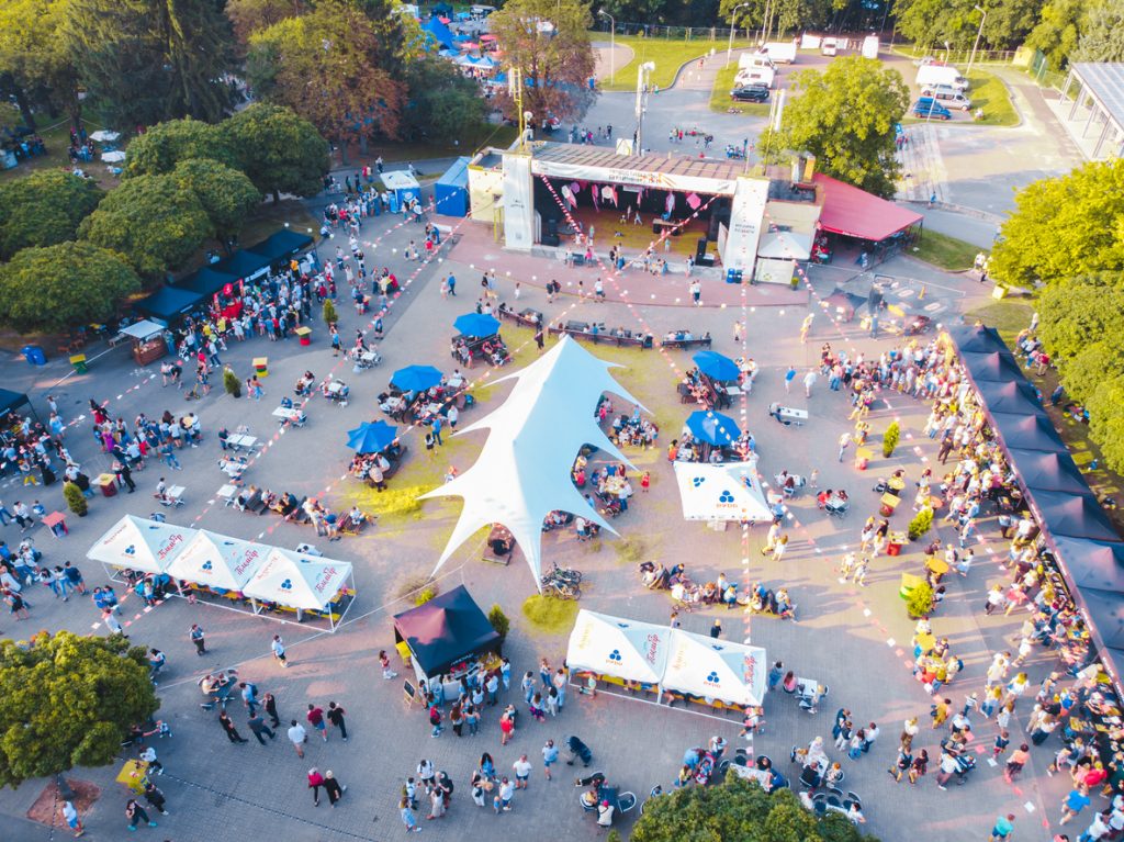 overhead view of an event taken from a drone