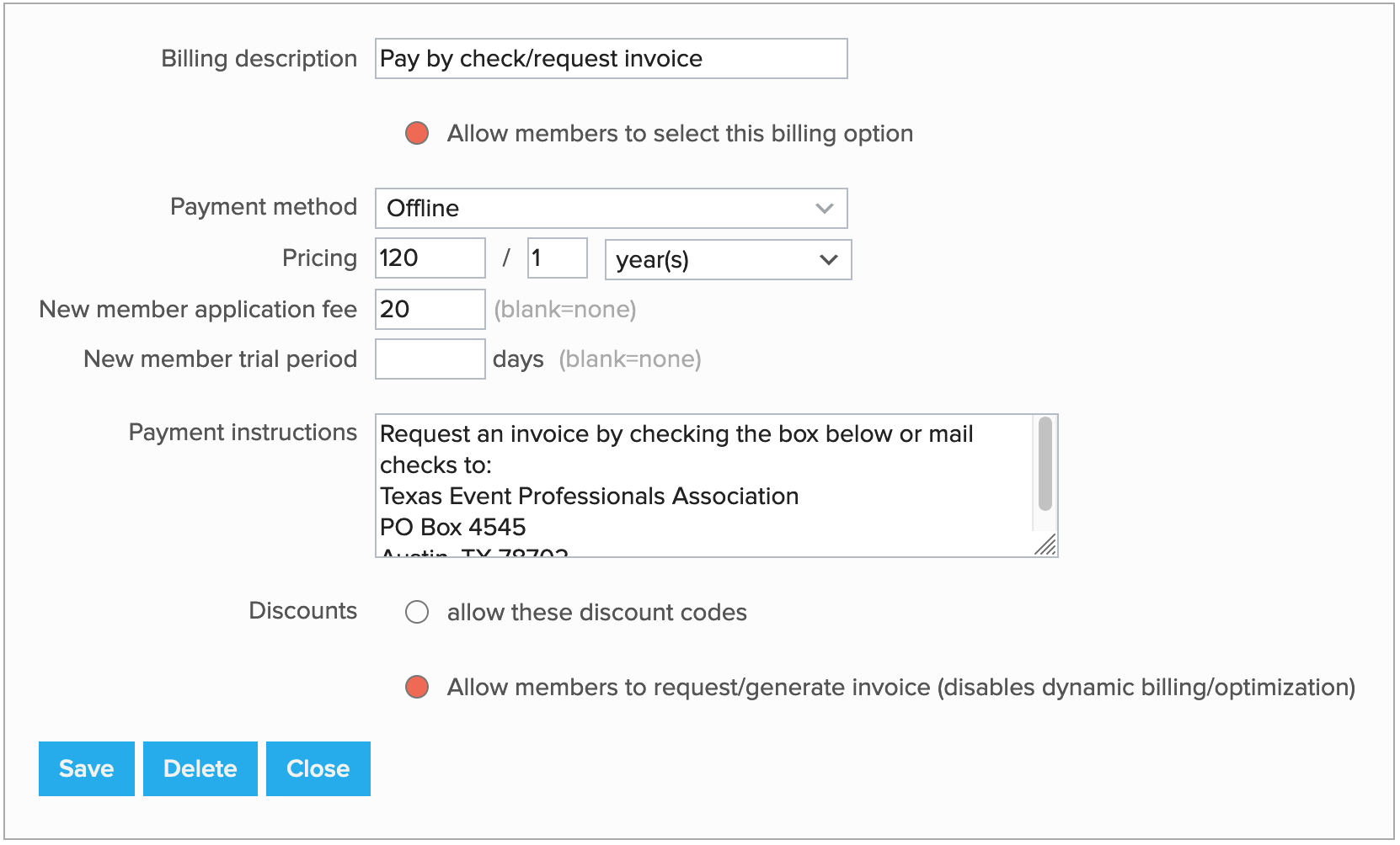 billing options for invoicing