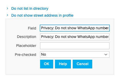 privacy settings - do not show whatsapp number